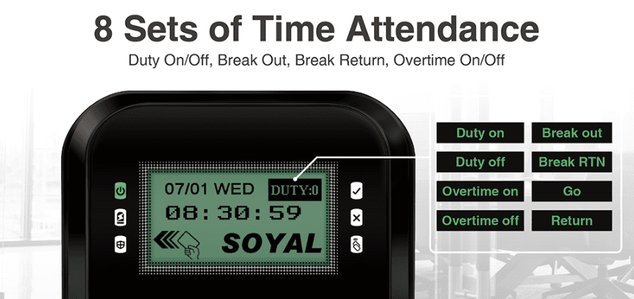 8 Sets of Time Attendance - Soyal AR-837-ESRA