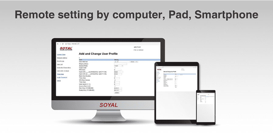 Remote setting by computer-pad-smartphone - Soyal Access Controller AR-725-E